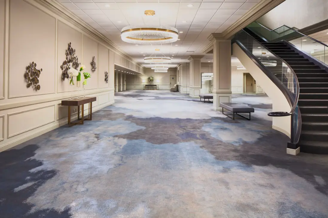 The hotel lobby and stairway