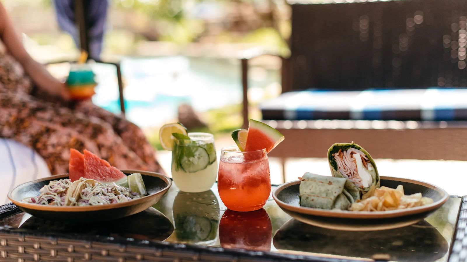 Lunch and drinks served beside the pool