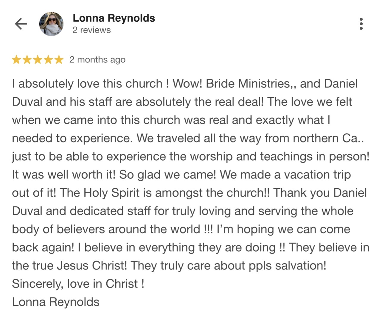 Lonna R.'s testimonial